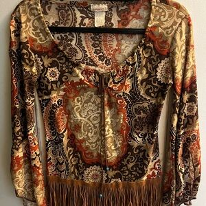 Bohemian Long Sleeve Top with Fringe